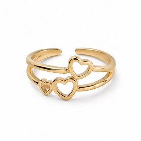 Amora ring med tre hjärtan i guld
