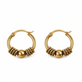 Corde hoops med kula och tvinnade detaljer i guld
