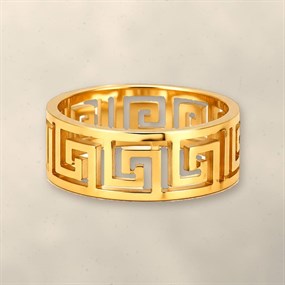 Méandre grekisk nyckel-ring i guld